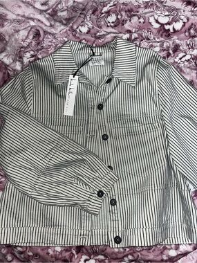 Nicole Miller Black & White Striped Button-Down Shirt Jacket